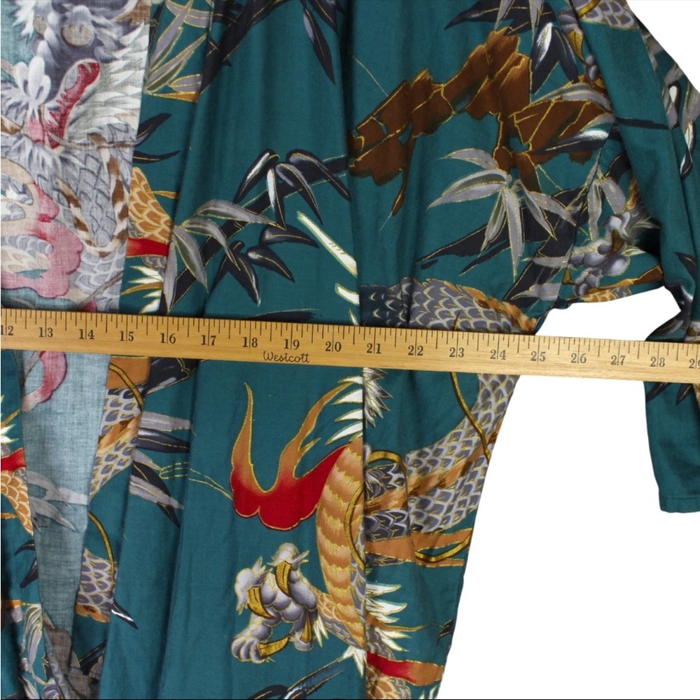 Vintage Japanese Kimono Dragon Tiger Paint 100% Cotton Teal Belted One Size - Picture 12 of 12